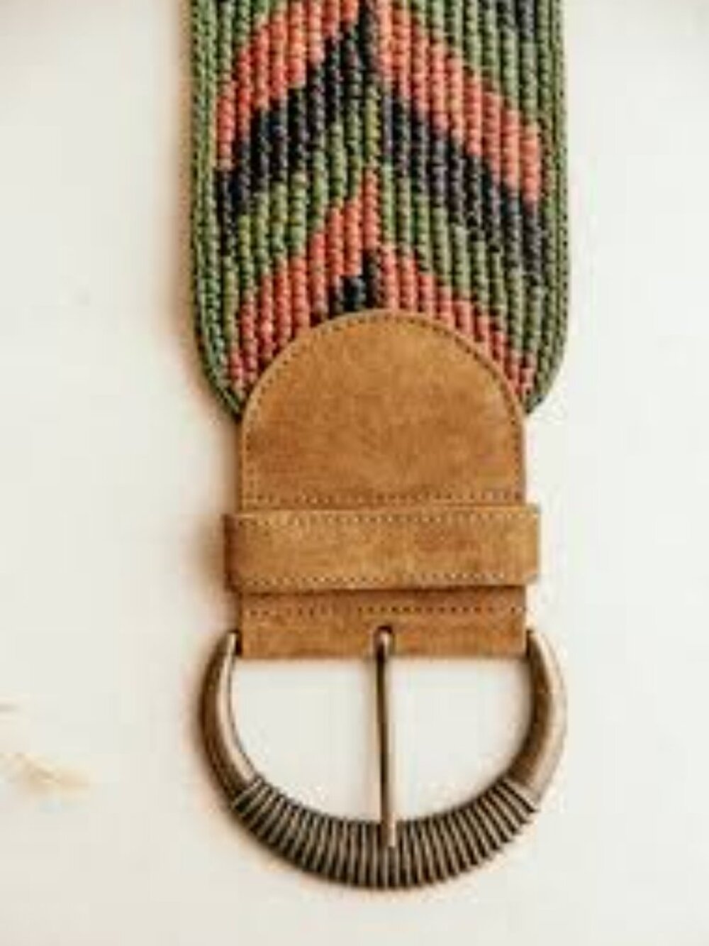 Sezane Carlie Wide Tan Suede Belt with Multicolor Woven Sides - Picture 6 of 6